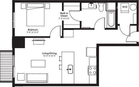 a floor plan of a house with a bedroom and a living room